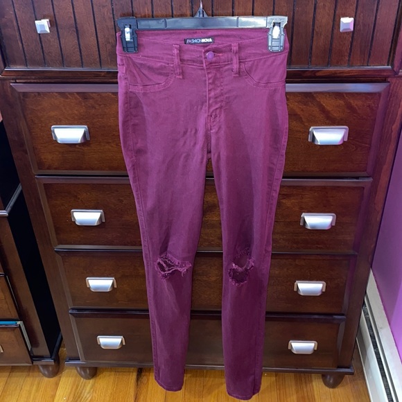 FN Burgundy Skinny Jeans - Picture 1 of 3